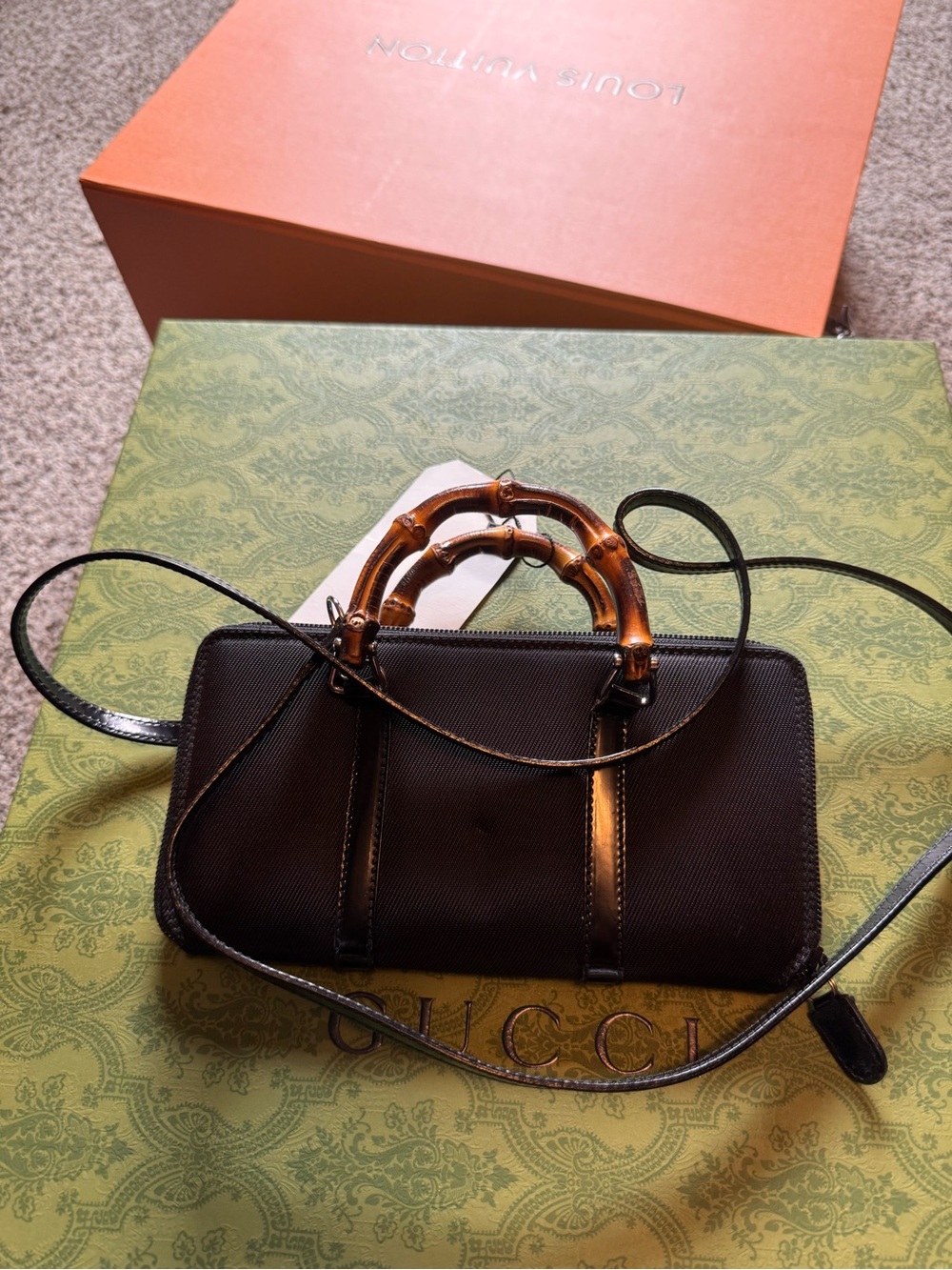 Gucci Black Bamboo Handle Small  Crossbody Bag